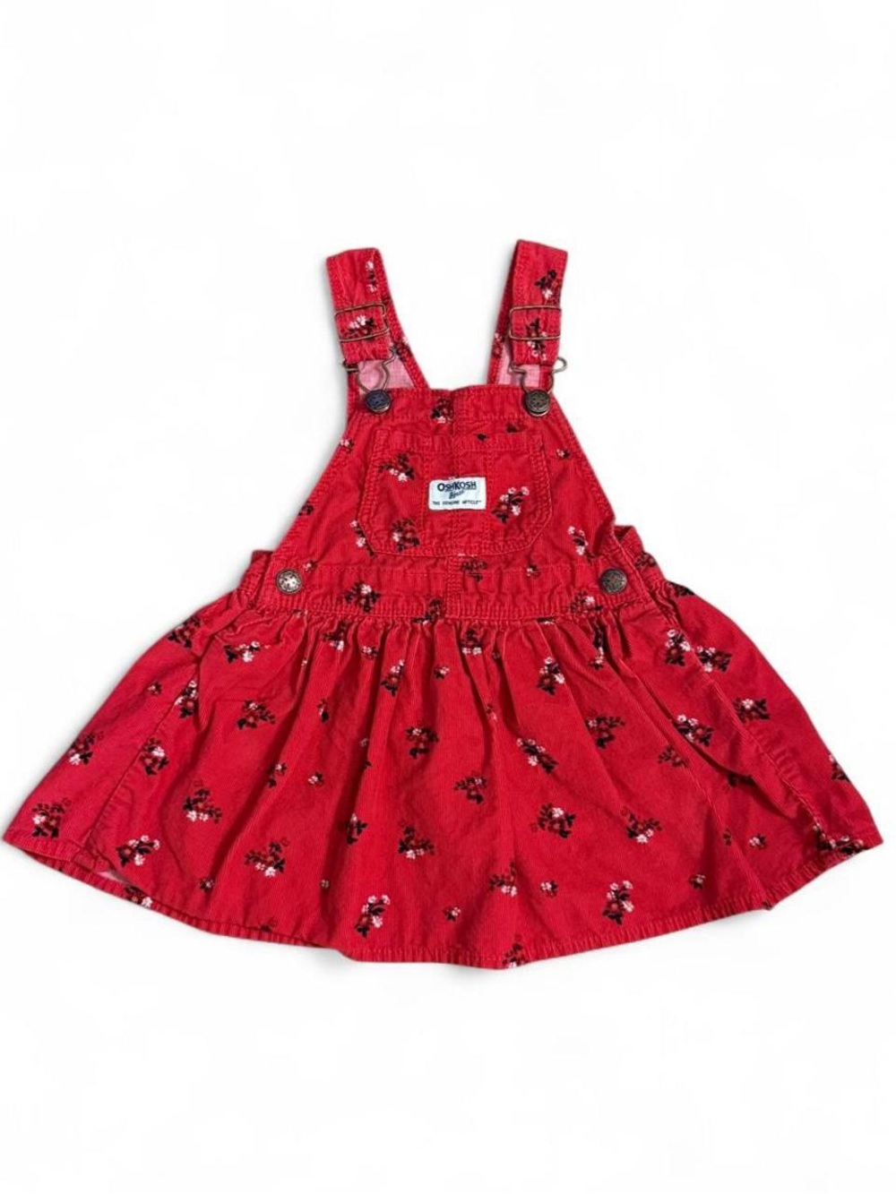 OshKosh B'gosh Bright Red Floral Corduroy Overall Dress